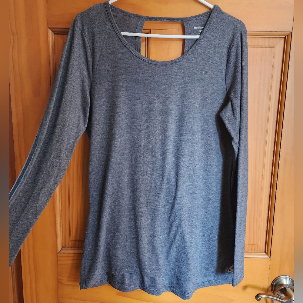 Reebok Gray Heather Long Sleeve shirt with crossover back M
